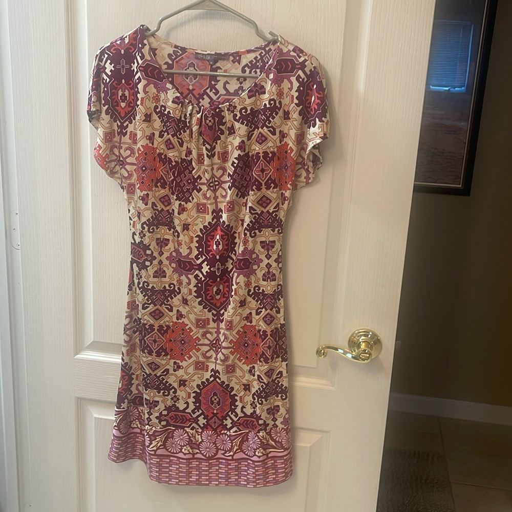 Hale Bob Burgundy and Beige Mini Dress